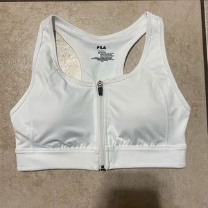 white fila zip up sports bra